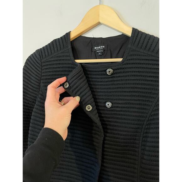 Worth Black Ribbed Snap Front Jacket 6 - Picture 3 of 8